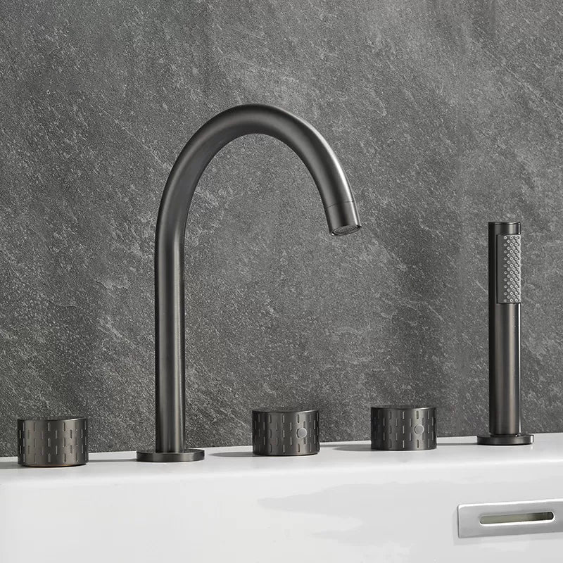 Modern Deck Mounted Metal Tub Filler Three Handles High Arch Faucet