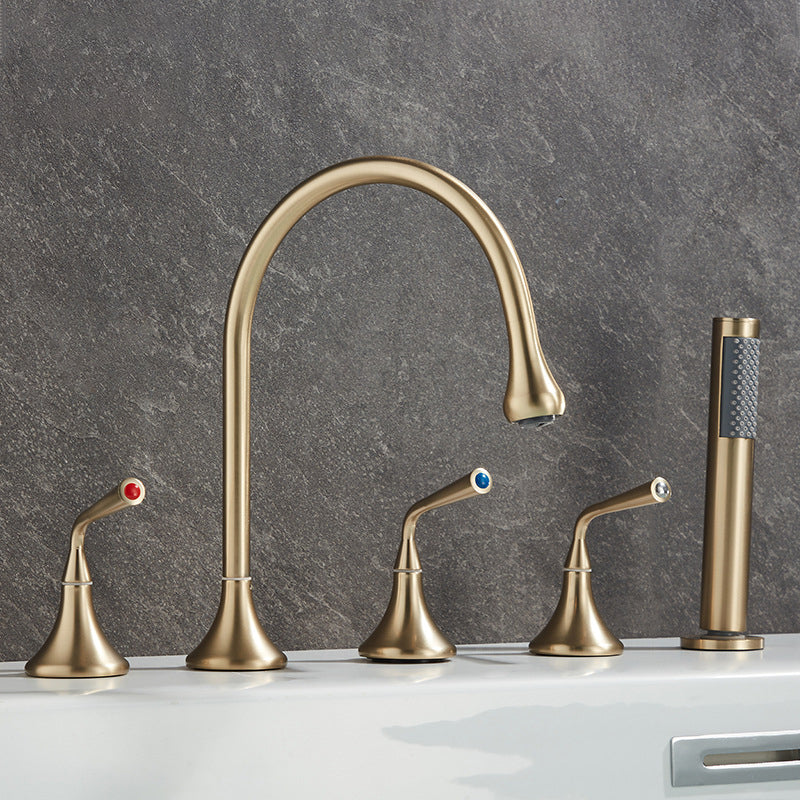 Modern Deck Mounted Metal Tub Filler Three Handles High Arch Faucet