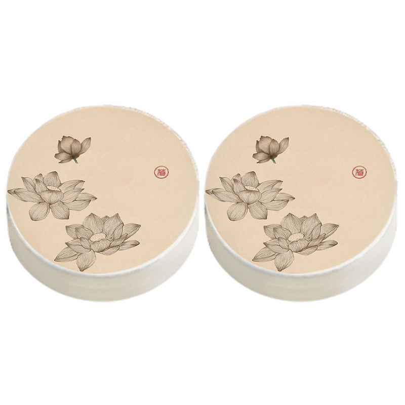 Modern Pouf Ottoman Cotton Upholstered Flower Printed Round Ottoman