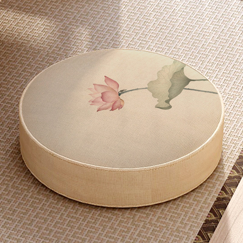 Modern Pouf Ottoman Cotton Upholstered Flower Printed Round Ottoman