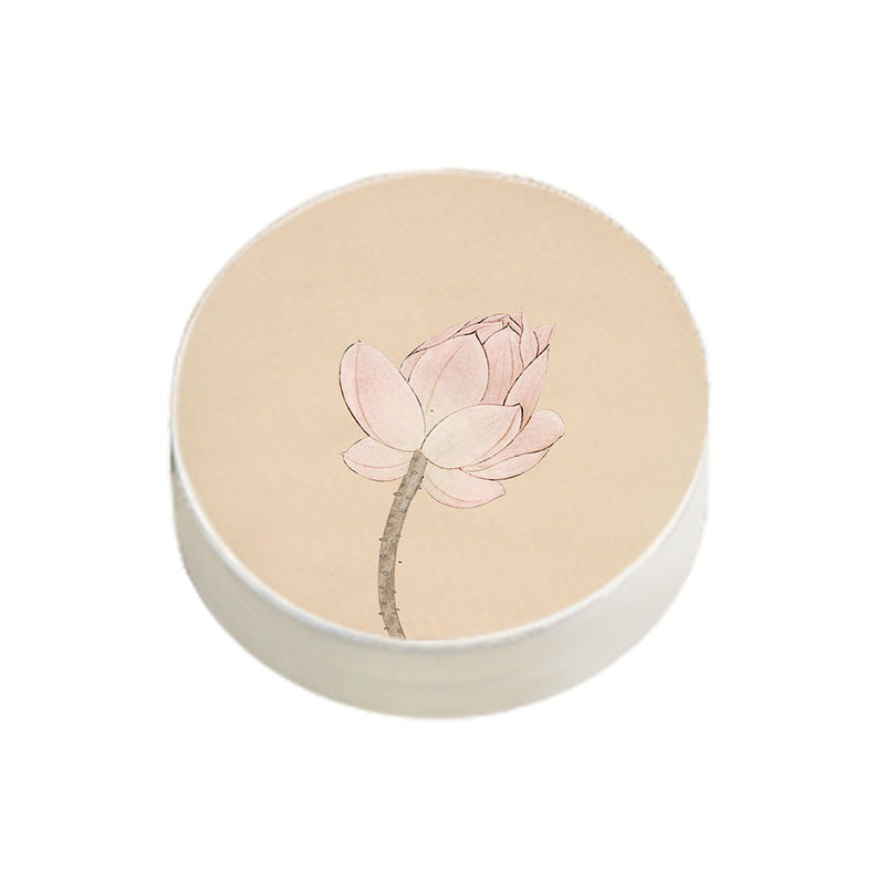 Modern Pouf Ottoman Cotton Upholstered Flower Printed Round Ottoman