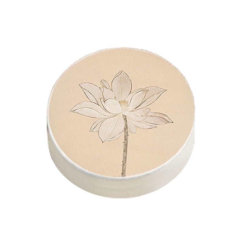 Modern Pouf Ottoman Cotton Upholstered Flower Printed Round Ottoman