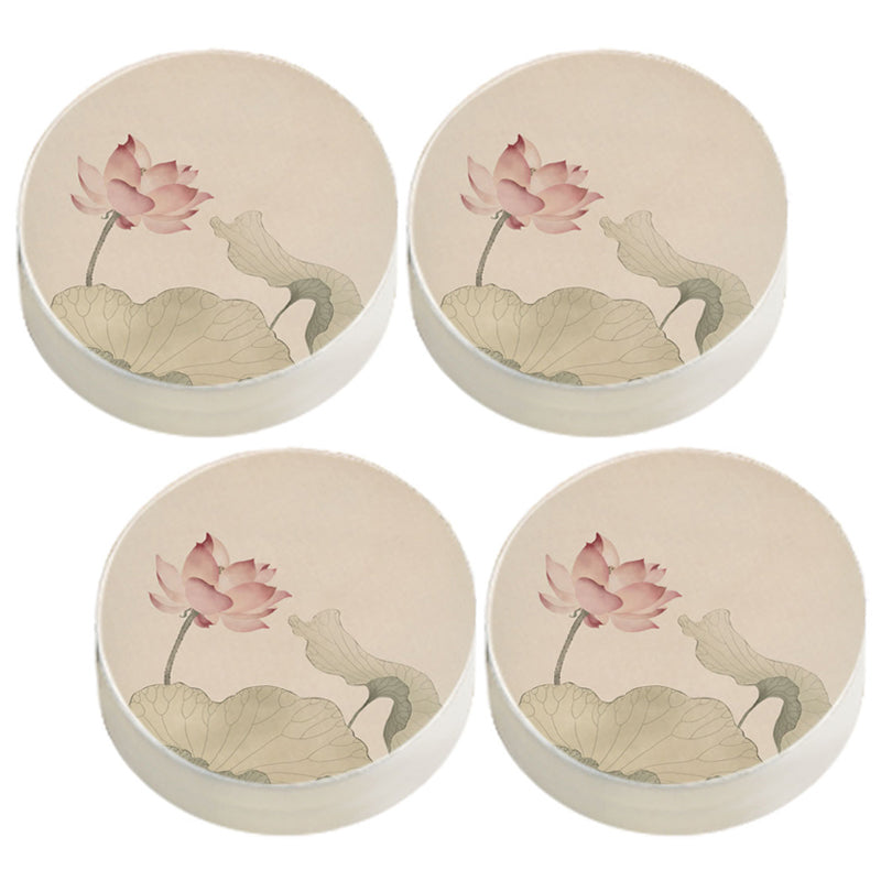 Modern Pouf Ottoman Cotton Upholstered Flower Printed Round Ottoman