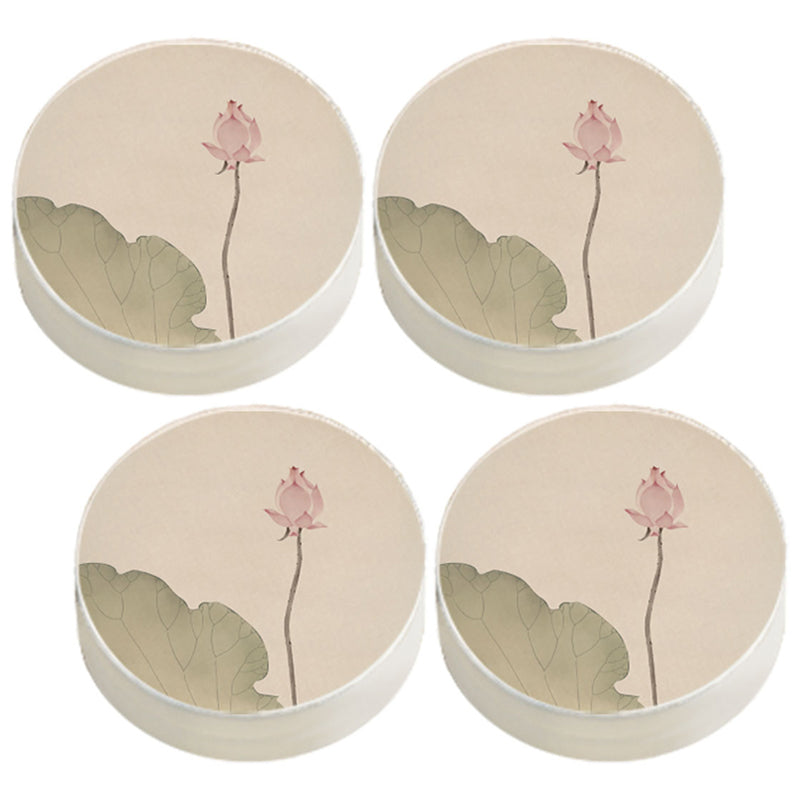 Modern Pouf Ottoman Cotton Upholstered Flower Printed Round Ottoman