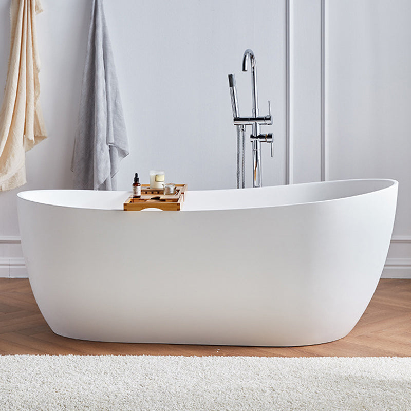 Modern Stone Freestanding Oval Tub Soaking 25.2-inch Tall White Bathtub(Board not Include)