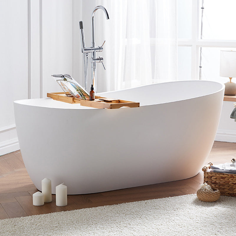 Modern Stone Freestanding Oval Tub Soaking 25.2-inch Tall White Bathtub(Board not Include)