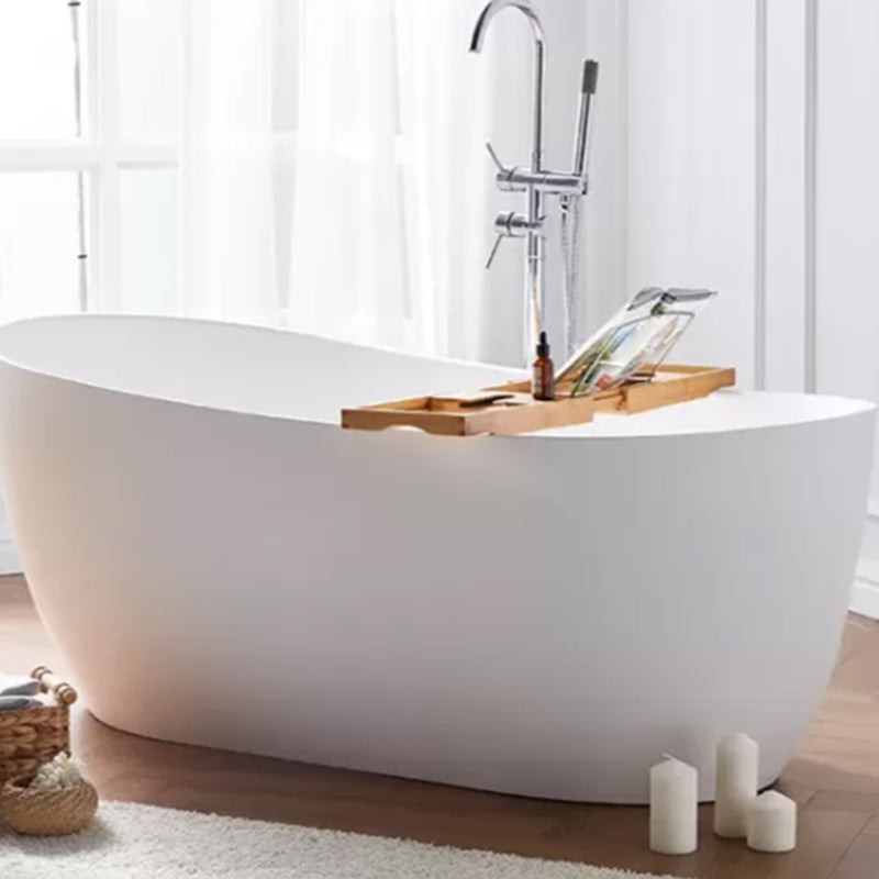 Modern Stone Freestanding Oval Tub Soaking 25.2-inch Tall White Bathtub(Board not Include)