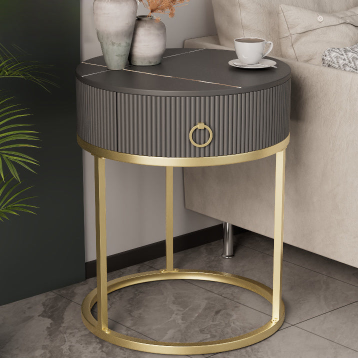 Classic Glam Bed Nightstand Stone Bedside Cabinet with Drawer