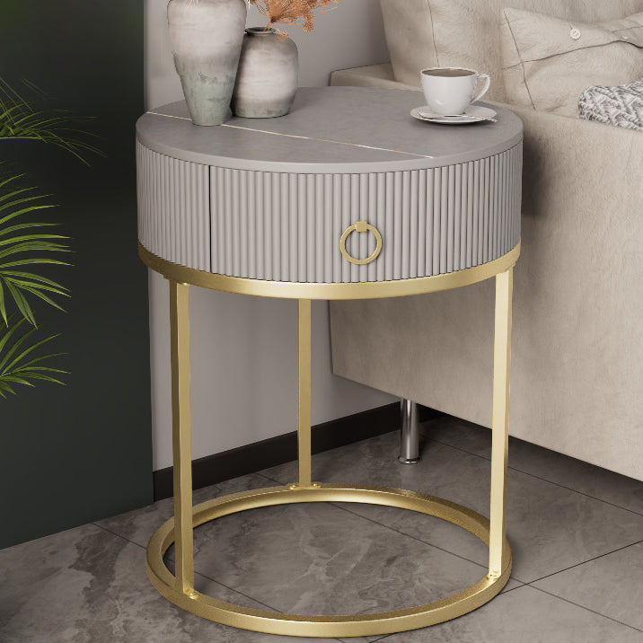 Classic Glam Bed Nightstand Stone Bedside Cabinet with Drawer