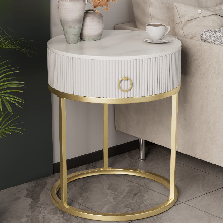 Classic Glam Bed Nightstand Stone Bedside Cabinet with Drawer