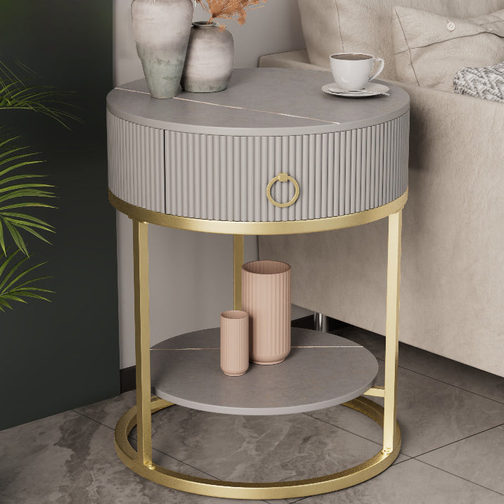 Classic Glam Bed Nightstand Stone Bedside Cabinet with Drawer