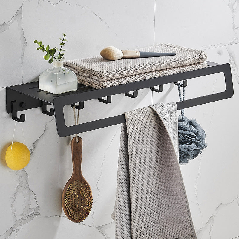 7-Piece Bathroom Hardware Set Matte Black/Gray with Bath Shelf/Towel Bar/Robe Hooks