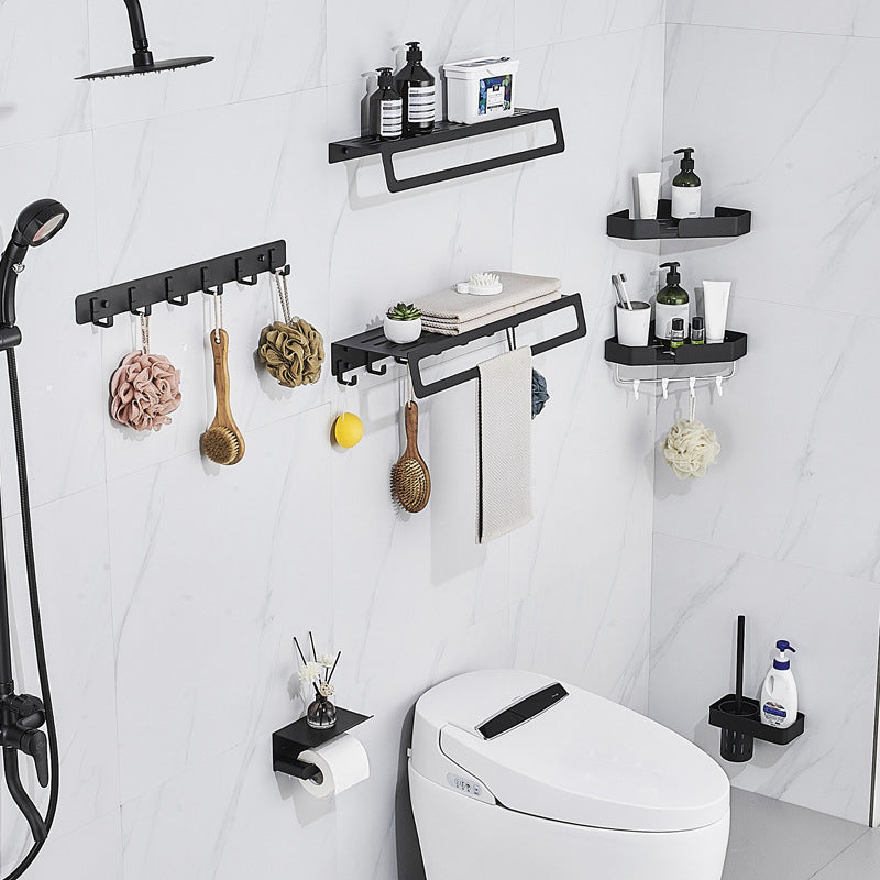 7-Piece Bathroom Hardware Set Matte Black/Gray with Bath Shelf/Towel Bar/Robe Hooks