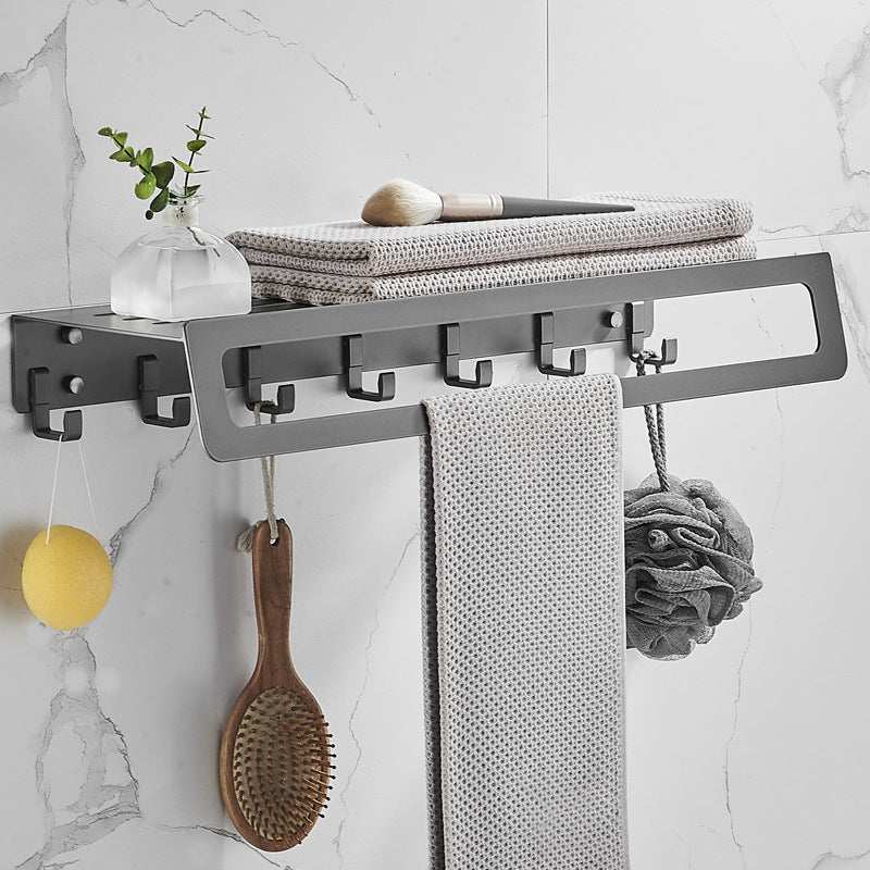 7-Piece Bathroom Hardware Set Matte Black/Gray with Bath Shelf/Towel Bar/Robe Hooks