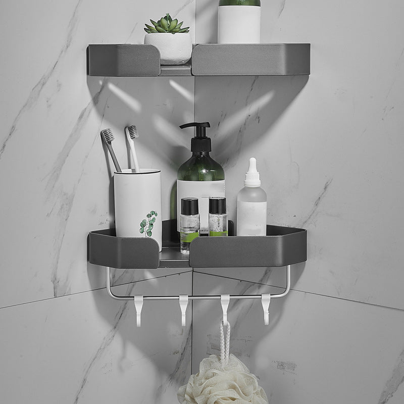7-Piece Bathroom Hardware Set Matte Black/Gray with Bath Shelf/Towel Bar/Robe Hooks