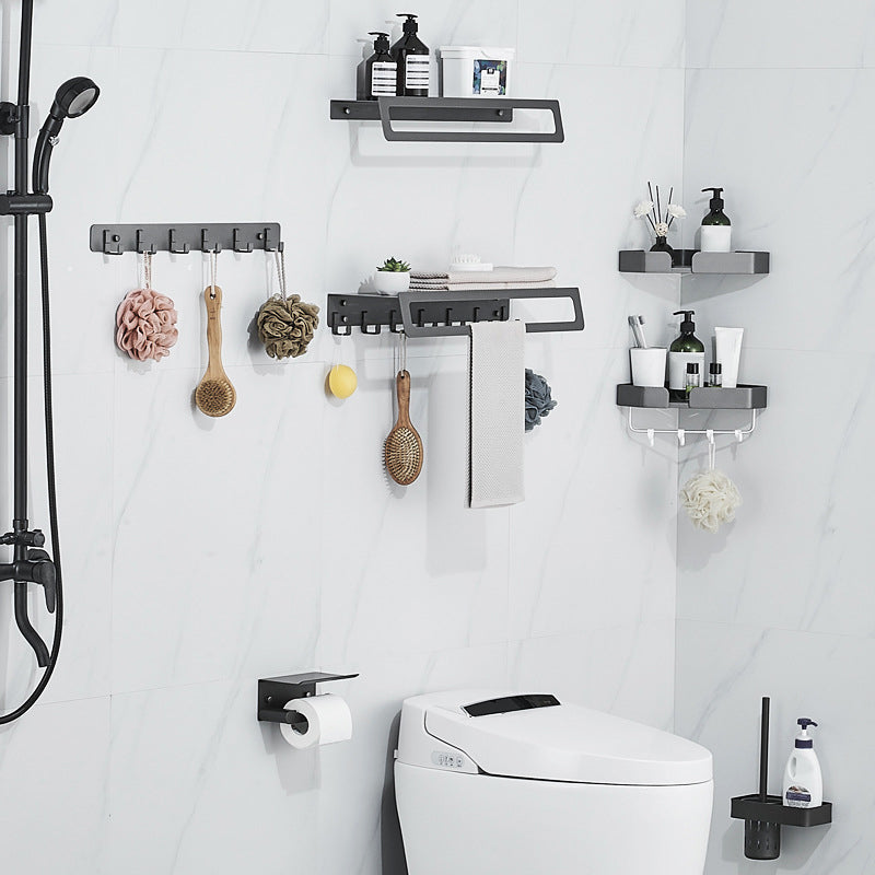 7-Piece Bathroom Hardware Set Matte Black/Gray with Bath Shelf/Towel Bar/Robe Hooks