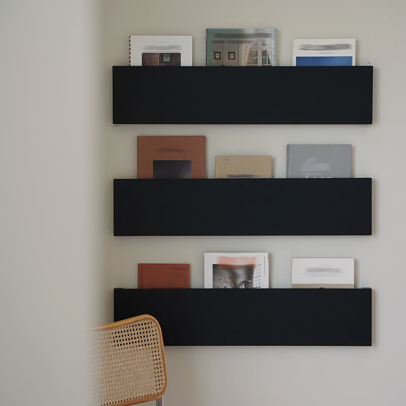 Wall Mounted Bookshelf Modern Style Metal Shelf Bookcase in Black
