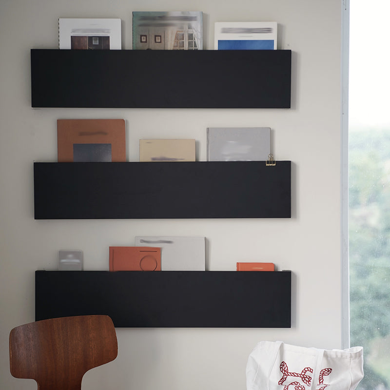 Wall Mounted Bookshelf Modern Style Metal Shelf Bookcase in Black