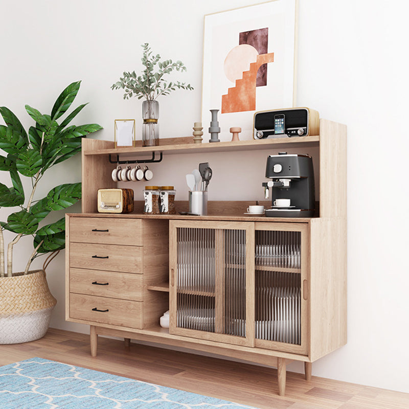 Modern Dining Hutch Pine Buffet Cabinet with Drawers for Dining Room