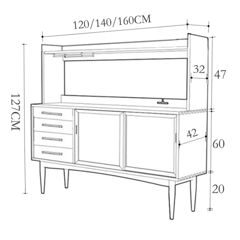 Modern Dining Hutch Pine Buffet Cabinet with Drawers for Dining Room