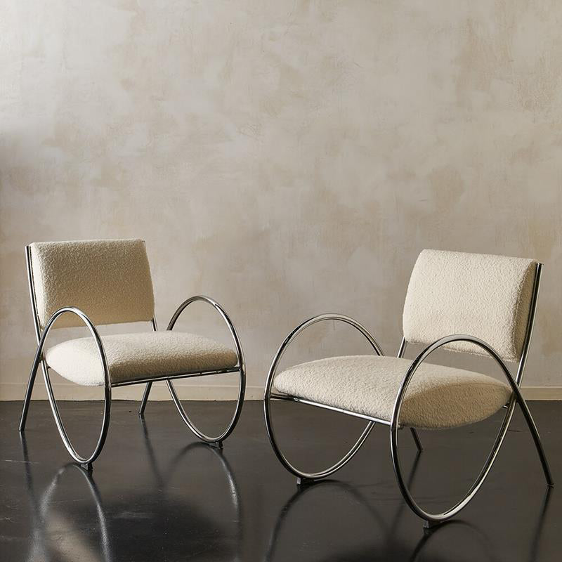 Contemporary Round Arms Accent Armchair White Fixed Back Arm Chair for Living Room