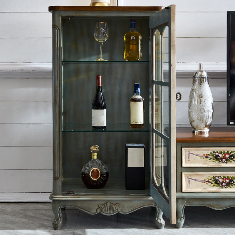 Industrial Accent Cabinet Solid Wood Storage Cabinet with Glass Doors