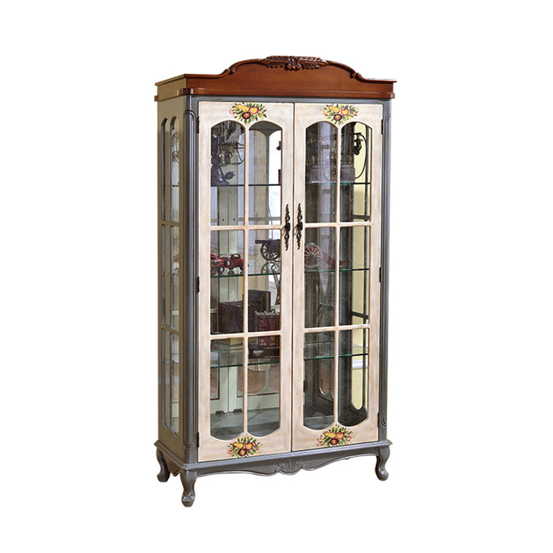 Industrial Accent Cabinet Solid Wood Storage Cabinet with Glass Doors