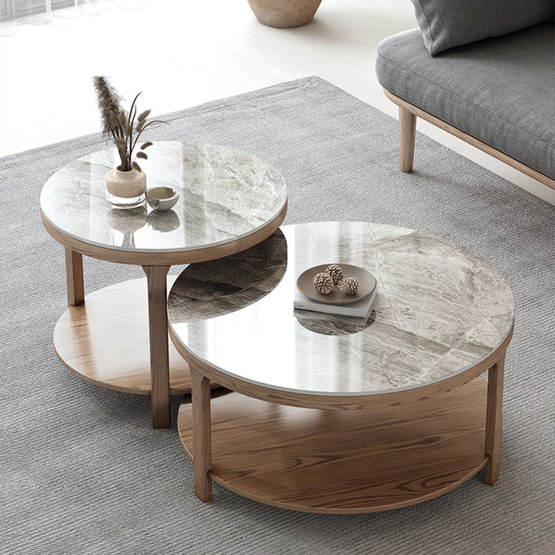 Modern Round 3 Legs Coffee Table No Distressing Coffee Table Set with Shelf