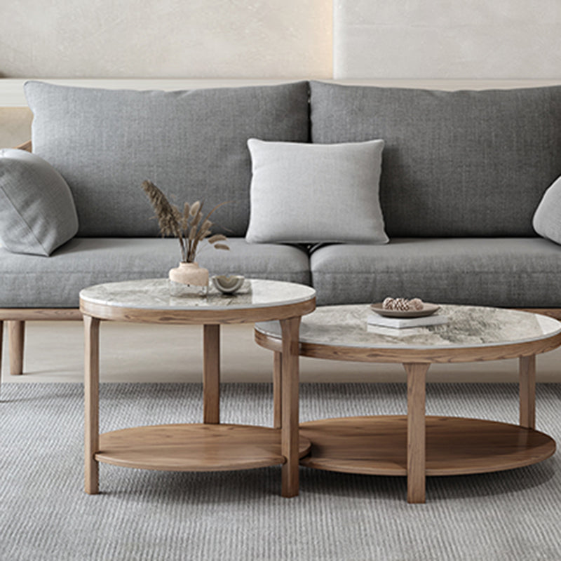 Modern Round 3 Legs Coffee Table No Distressing Coffee Table Set with Shelf