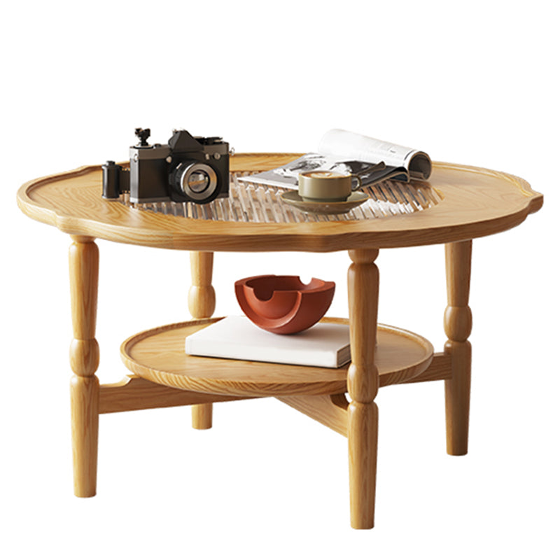 4 Legs Coffee Table No Distressing Solid Wood Coffee Table Set with Shelf