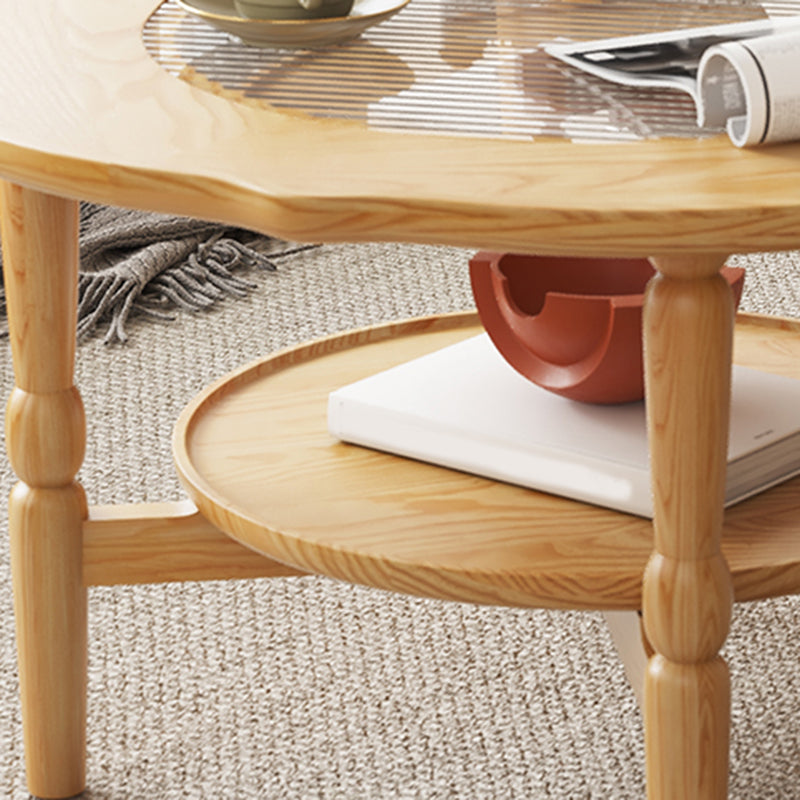 4 Legs Coffee Table No Distressing Solid Wood Coffee Table Set with Shelf