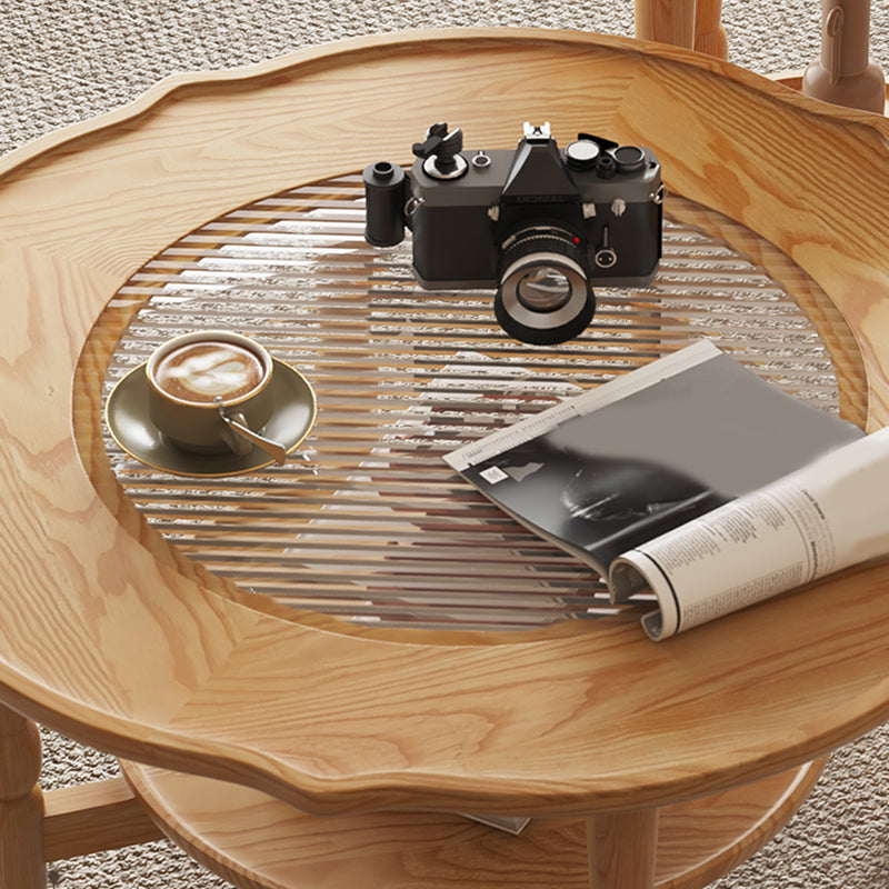 4 Legs Coffee Table No Distressing Solid Wood Coffee Table Set with Shelf