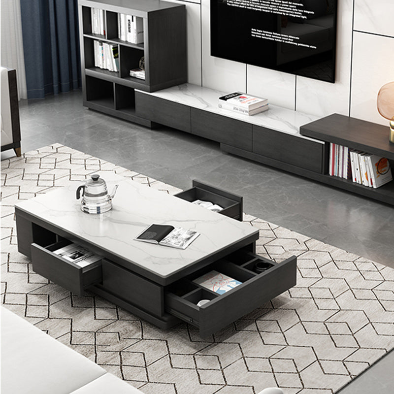 Single Coffee Table Slate Rectangular Coffee Table with Shelf