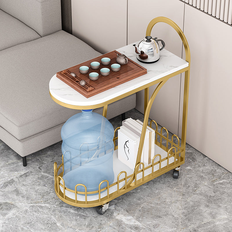 Contemporary Marble Top End Slide Table Geometric 4 Legs Side Table