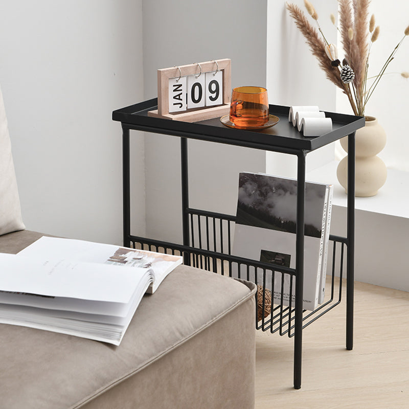Contemporary Metal End Table Tray Top Accent Side Table with Storage