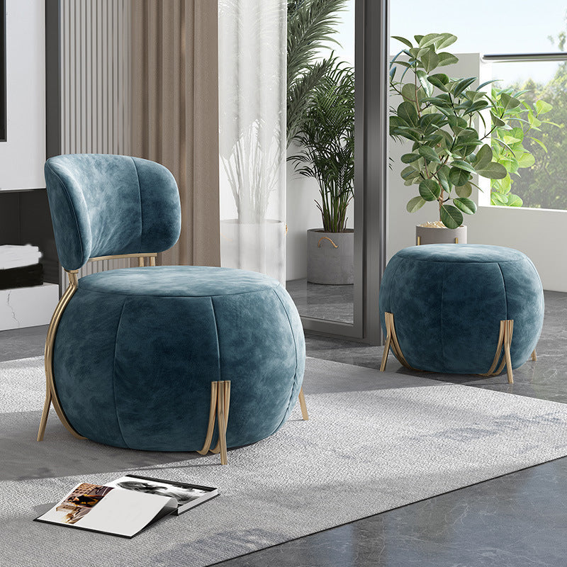 Blue Armless Lounge Chair Armless Fixed Back Bedroom Ottoman Set
