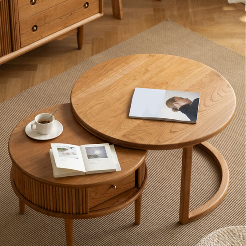 Contemporary Coffee Table Round Solid Wood Coffee Cocktail Table