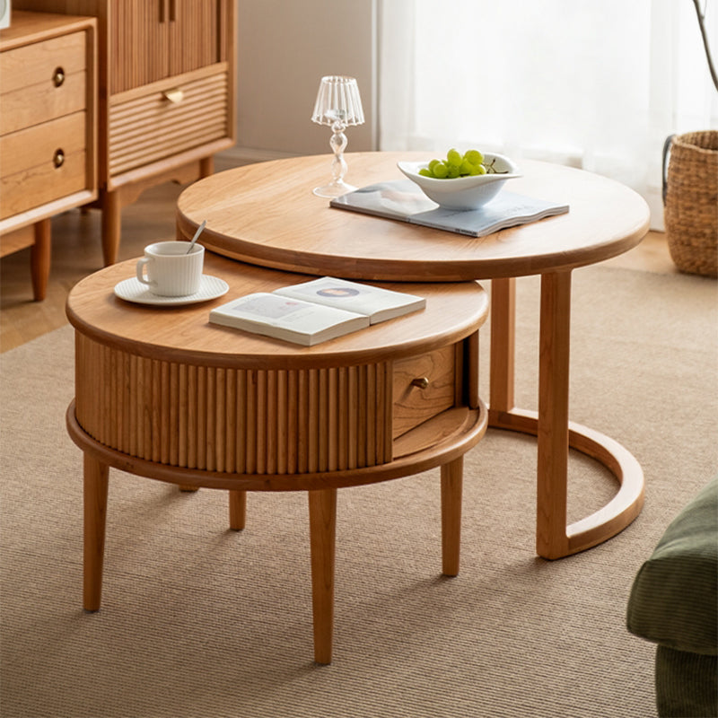 Contemporary Coffee Table Round Solid Wood Coffee Cocktail Table
