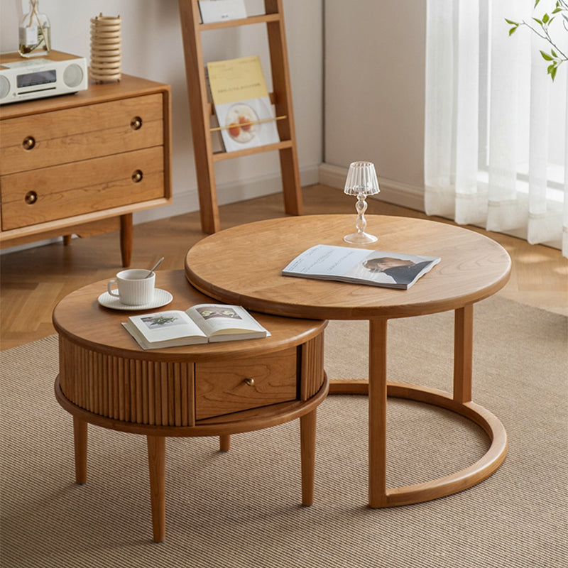 Contemporary Coffee Table Round Solid Wood Coffee Cocktail Table