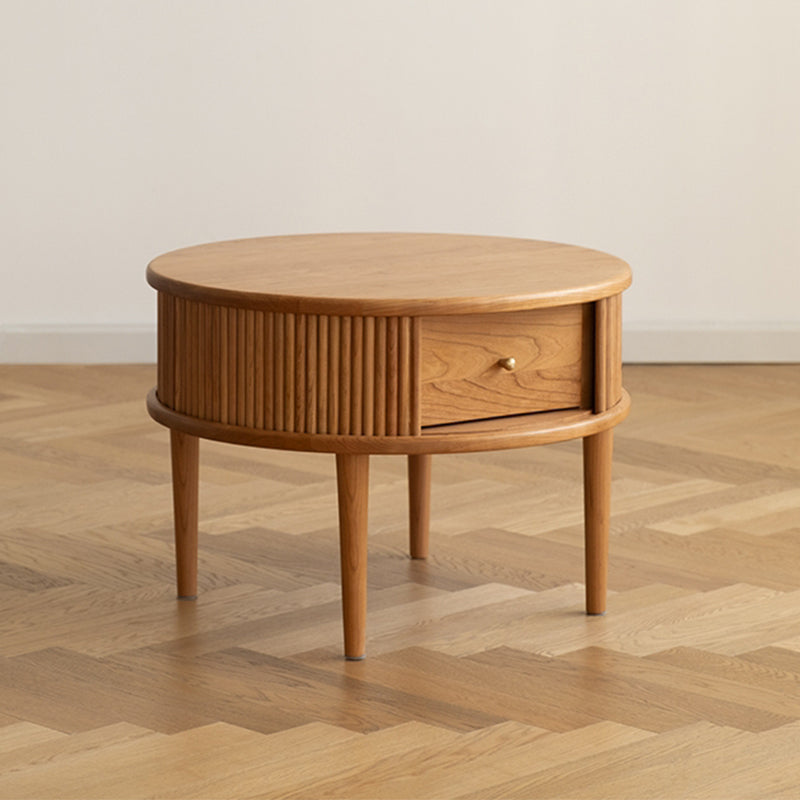 Contemporary Coffee Table Round Solid Wood Coffee Cocktail Table