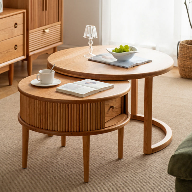 Contemporary Coffee Table Round Solid Wood Coffee Cocktail Table