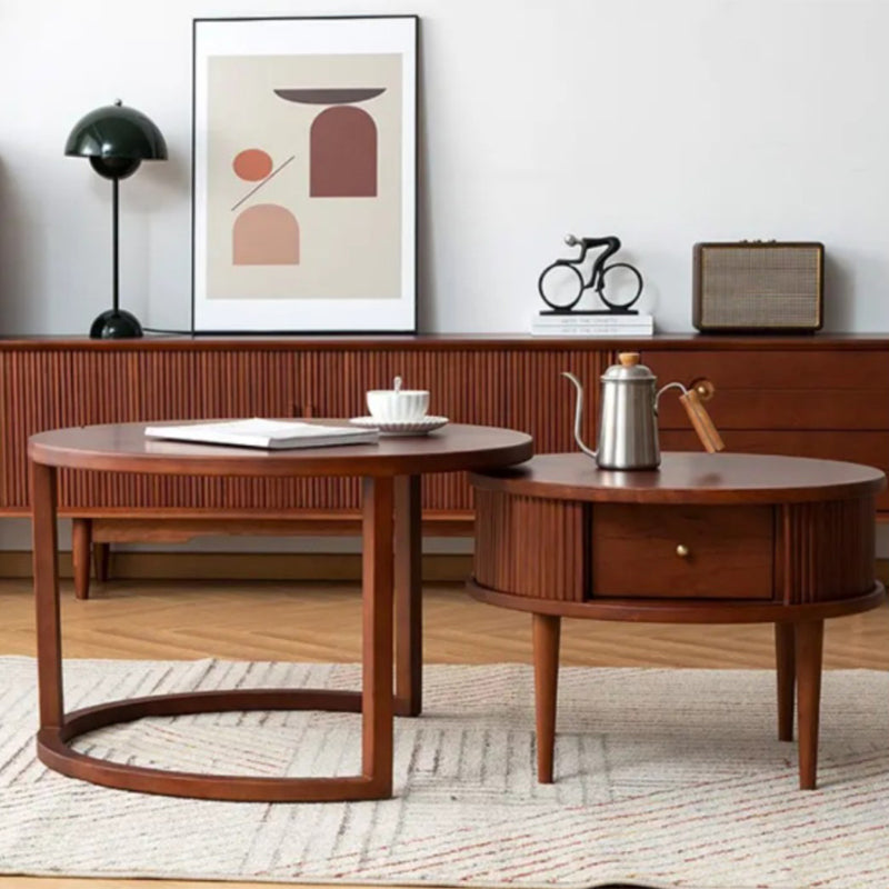 Contemporary Coffee Table Round Solid Wood Coffee Cocktail Table