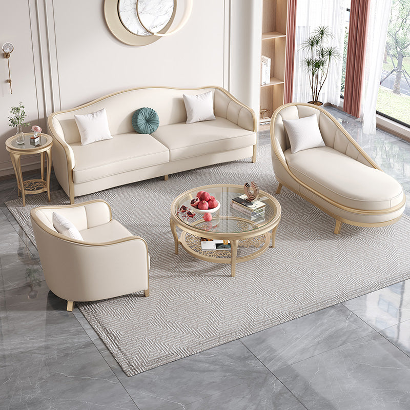 Contemporary Genuine Leather White Cushions Living Room Settee
