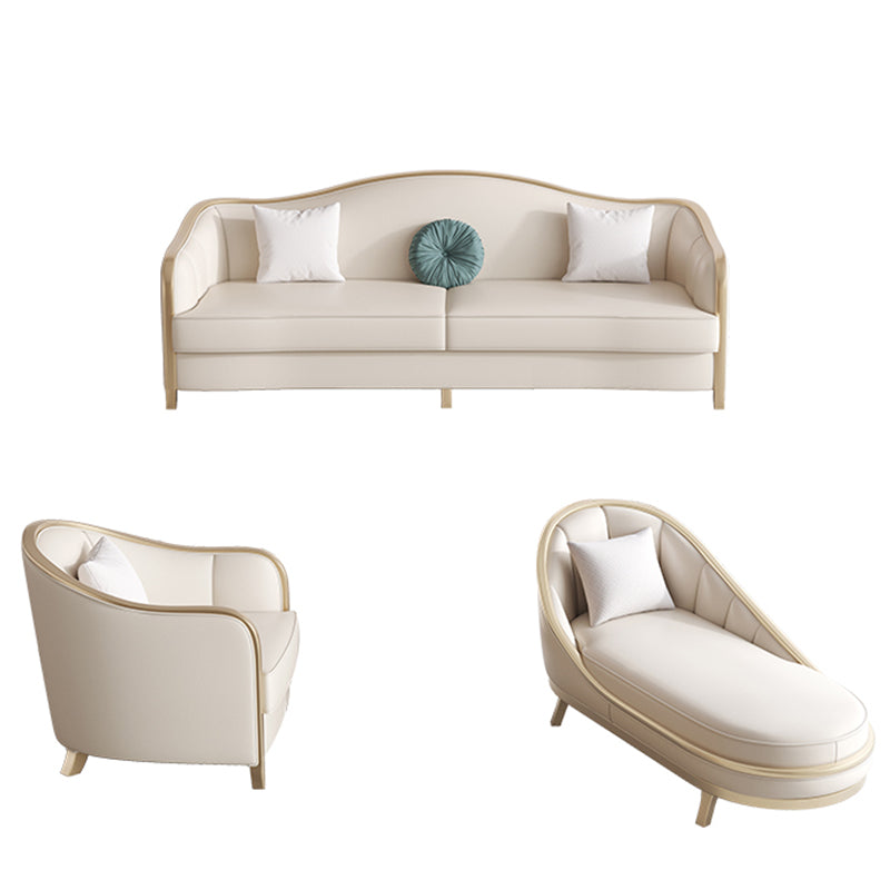 Contemporary Genuine Leather White Cushions Living Room Settee