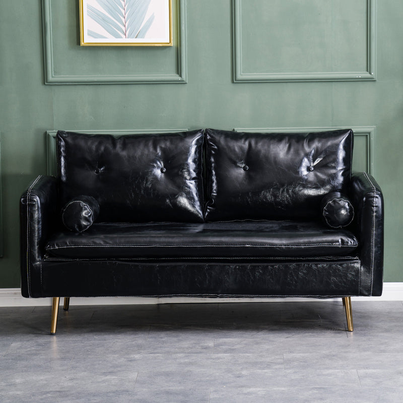 Glam Sofa with 2 Pillows Square Arm Faux Leather Living Room Seating