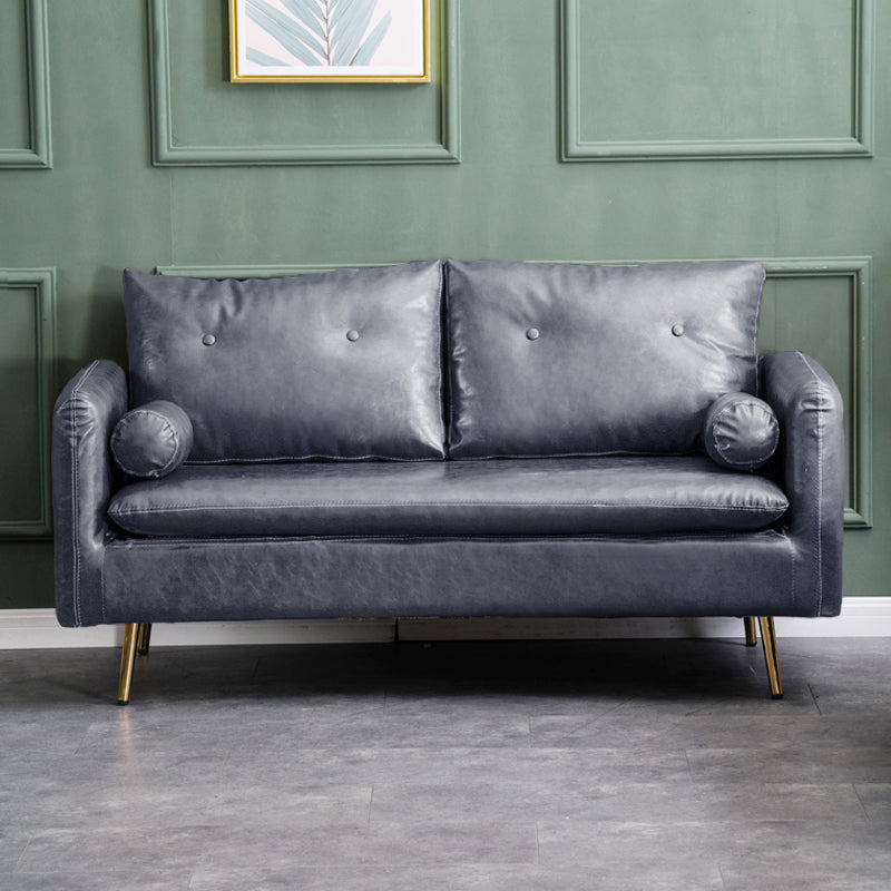 Glam Sofa with 2 Pillows Square Arm Faux Leather Living Room Seating