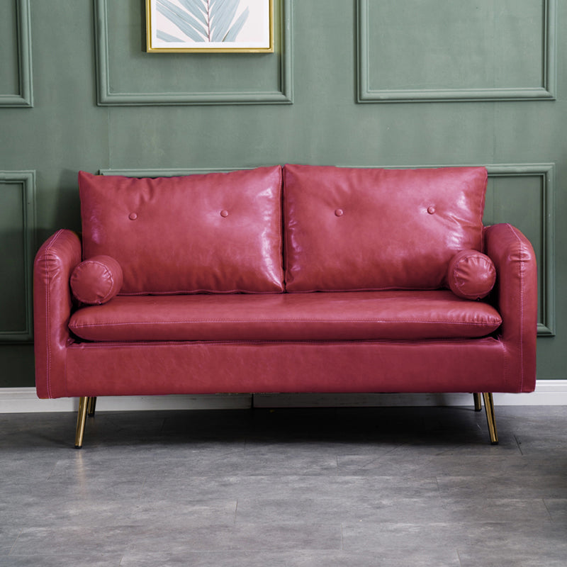 Glam Sofa with 2 Pillows Square Arm Faux Leather Living Room Seating
