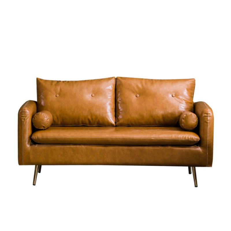 Glam Sofa with 2 Pillows Square Arm Faux Leather Living Room Seating