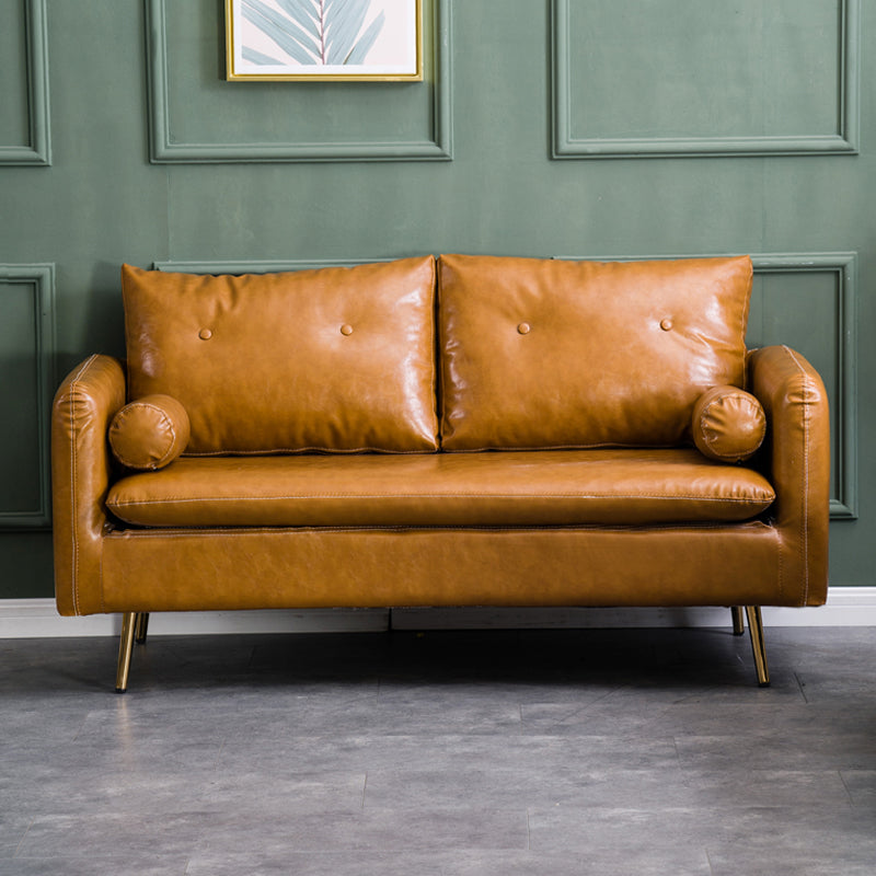 Glam Sofa with 2 Pillows Square Arm Faux Leather Living Room Seating