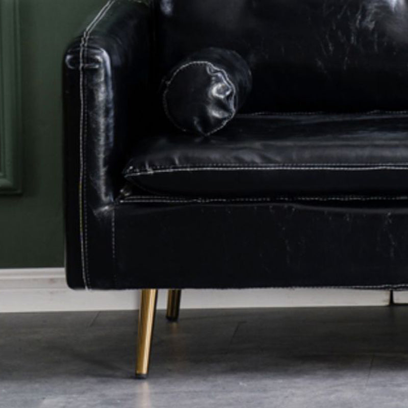 Glam Sofa with 2 Pillows Square Arm Faux Leather Living Room Seating
